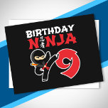 Carte Postale Kids Birthday Ninja<br><div class="desc">This Birthday Ninja 9 makes a parfaite venin pour un 9 ans de fête du vieux ninja birthday. "It feese the Japanese Symbole for Ninjutsu with a cartoon ninja doing a karate kick that the birthday or girl will love" This ninja birthday design for boys and girls is a perfect...</div>