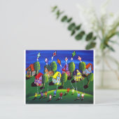 Carte Postale Kids Flying Kites Folk Art (Debout devant)
