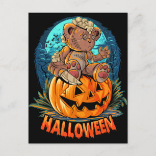 Carte Postale Killer Teddy Bear Halloween Jack-o-lanterne