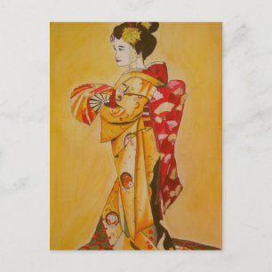 Carte Postale Kimono d'or Geisha aquarelle d'origine
