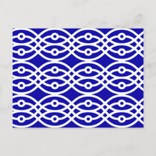 Carte Postale Kimono imprimé, bleu cobalt et blanc