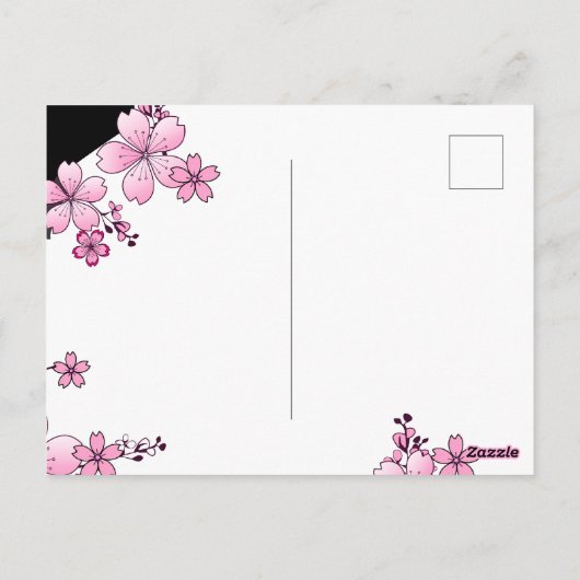 Carte Postale Kimono japonais Sakura noir et blanc (Dos)