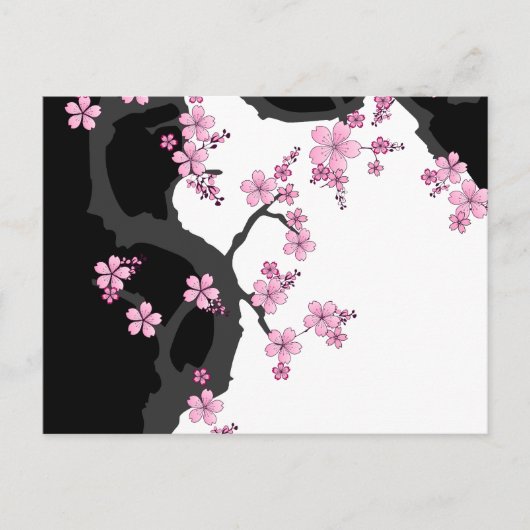 Carte Postale Kimono japonais Sakura noir et blanc (Devant)