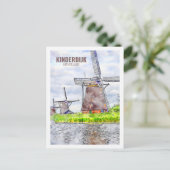 Carte Postale Kinderdijk Pays-Bas Travel Aquarelle Sketch (Debout devant)