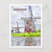 Carte Postale Kinderdijk Pays-Bas Travel Aquarelle Sketch (Devant)