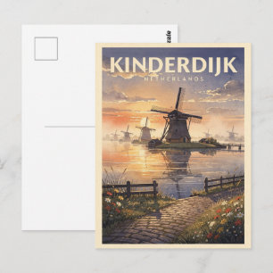 Carte Postale Kinderdijk Pays-Bas Voyage Rétro