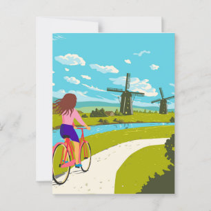 Carte Postale Kinderdijk Windmills in South Holland WPA Art Deco