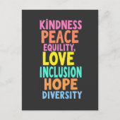 Carte Postale Kindness Peace Equality Love Inclusion Hope Divers (Devant)