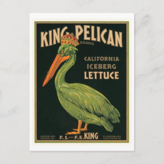 Carte Postale King Pelican Lettuce Étiquette Vintage Crate (Devant)