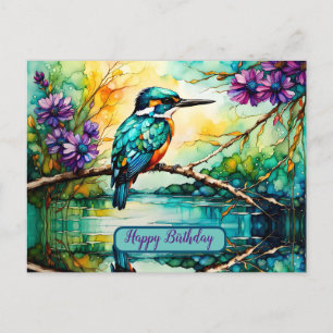 Carte Postale Kingfisher perché sur l'eau Fleurs sauvages Annive