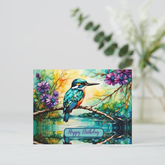 Carte Postale Kingfisher perché sur l'eau Fleurs sauvages Annive (Debout devant)
