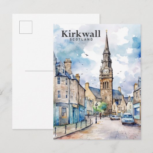Carte Postale Kirkwall Scotland Aquarelle Peinture Voyage (Devant / Derrière)
