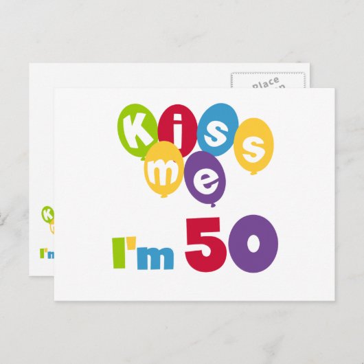 Carte Postale Kiss Me I'm 50 Anniversaire T-shirts et cadeaux (Devant / Derrière)