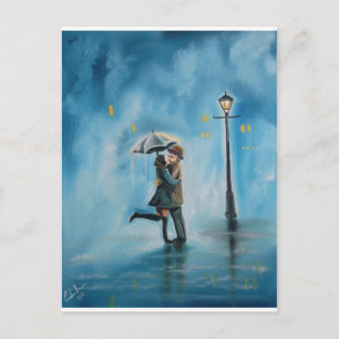CARTE POSTALE KISSING COUPLE UMBRELLA