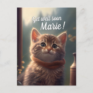 Carte Postale Kit Chaton "Rétablis-toi vite" avec écharpe, perso