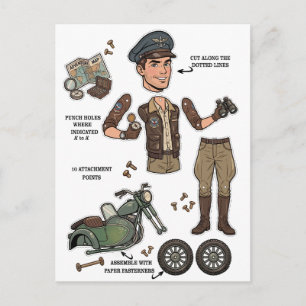 Carte Postale Kit de poupée en papier aventurier vintage