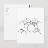 Carte Postale Kit de tambour 5 pièces : dessin noir et blanc : (Devant / Derrière)