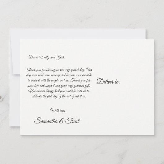 Carte postale Kitsch manuscrite Mariage Merci (Dos)