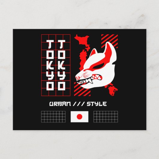 Carte Postale Kitsune Fox Tokyo City (Devant)