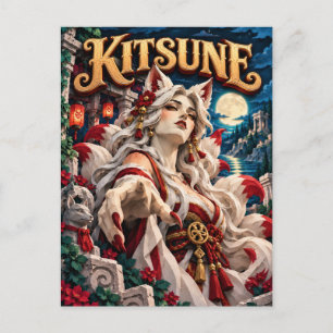 Carte Postale Kitsune, Monstre de Papier Découpé