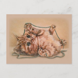 Carte Postale Kitten avec dessin en fils, illustration d'art pou