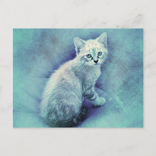 Carte Postale Kitten bleu ABSTRAIT Aquarelle