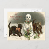 Carte Postale Kitten Chat Curieux Snowman Holly Wreath (Devant / Derrière)