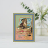 Carte Postale Kitten dans un panier à coudre (Debout devant)