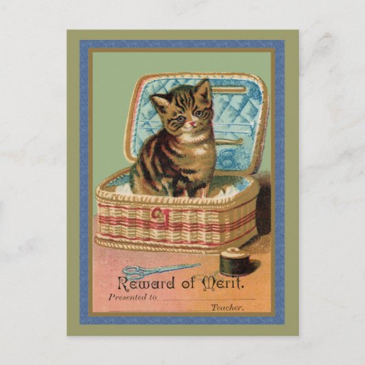 Carte Postale Kitten dans un panier à coudre (Devant)