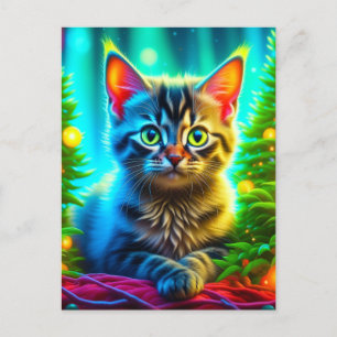 Carte Postale Kitten de Noël et arbres de Noël personnalisés