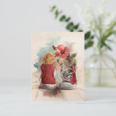 Carte Postale Kitten et chiot se saluent (Debout devant)