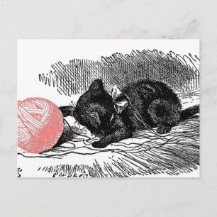 Carte Postale Kitten et Fil rose