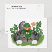 Carte Postale Kitten et Leprechaun Trouvez un trèfle à quatre fe (Devant / Derrière)