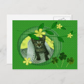Carte Postale Kitten, Fleurs, Shamrock & Pois verts (Devant / Derrière)