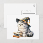 Carte Postale Kitten Livre Chat Sorcière Hello Love Penser à vou (Devant / Derrière)
