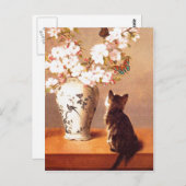 Carte Postale Kitten, papillon et fleurs (Devant / Derrière)