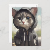 Carte Postale Kitten portant un Sweat - shirt à capuche (Devant / Derrière)