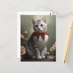 Carte Postale Kitten vintage américain Shorthair avec Roses