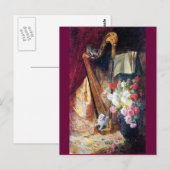 Carte Postale Kittens Jouer Harp Music peinture (Devant / Derrière)