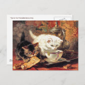 Carte Postale Kittens -Thé pour deux - Peinture de chats (Devant / Derrière)