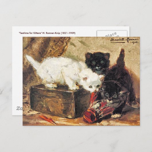 Carte Postale Kittens -Thé pour deux - Peinture de chats (Devant / Derrière)