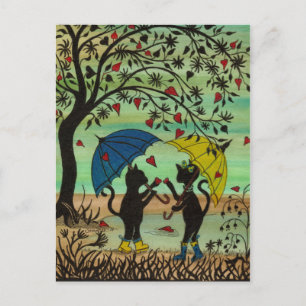 Carte Postale Kitties in Love, une douche de pluie de coeurs car