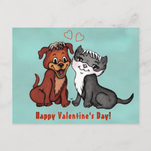 Carte Postale Kitty and Puppy, Joyeuse Saint Valentin !