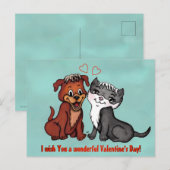 Carte Postale Kitty and Puppy, Joyeuse Saint Valentin ! (Devant / Derrière)