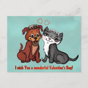 Carte Postale Kitty and Puppy, Joyeuse Saint Valentin !