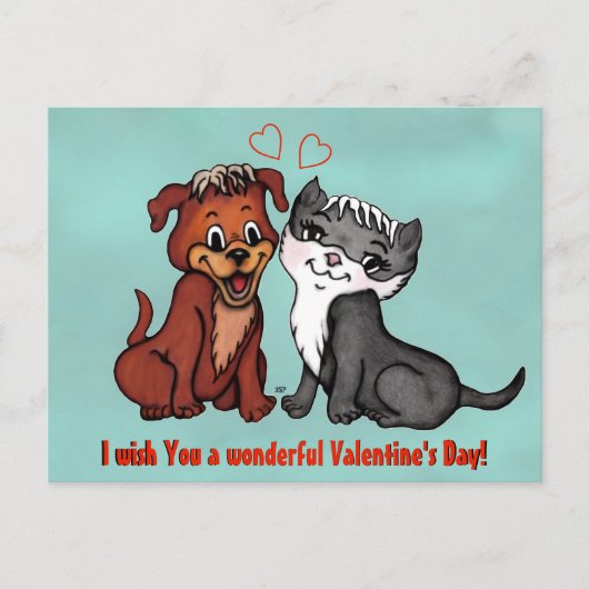 Carte Postale Kitty and Puppy, Joyeuse Saint Valentin ! (Devant)