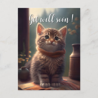 Carte Postale Kitty Bon rétablissement avec écharpe