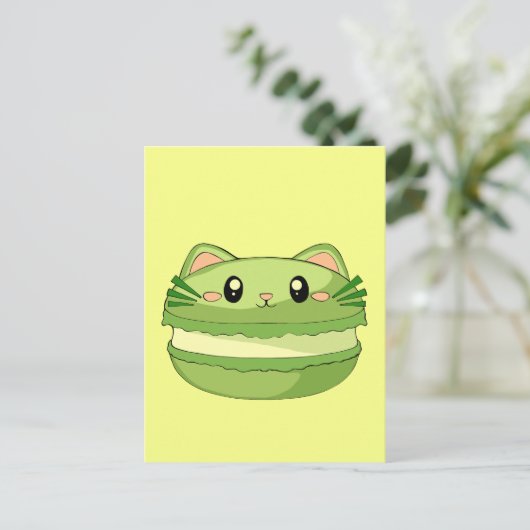 Carte Postale Kitty Cat Matcha Macaron (Debout devant)