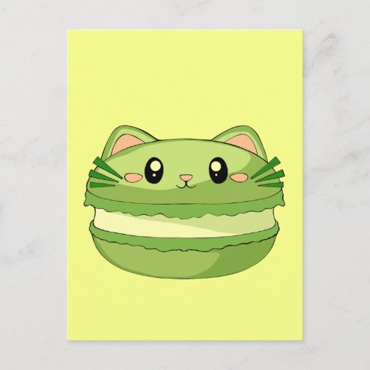 Carte Postale Kitty Cat Matcha Macaron (Devant)