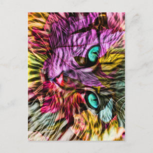 Carte Postale Kitty Chat Automne Feuilles d'Artsy Coloré Design